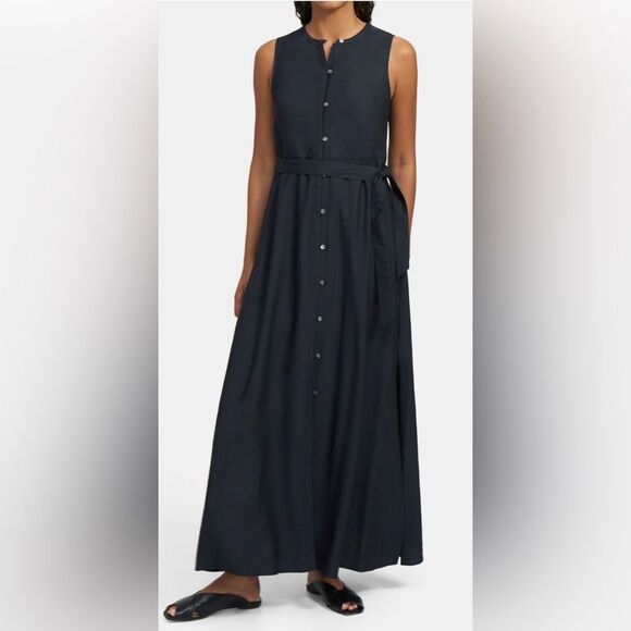 Theory 100% viscose button up Elegant navy blue Sleeveless Maxi Dress, US4 - Picture 1 of 11